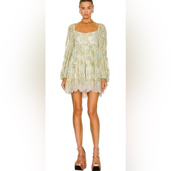 HEMANT & NANDITA Sidra Mini Dress Metallic Babydoll Flowy Sleeves XS ^FLAW* - Picture 3 of 11